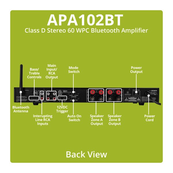 Main product image for Dayton Audio APA102BT Class D Stereo 60 WPC Bluetoot 300-593
